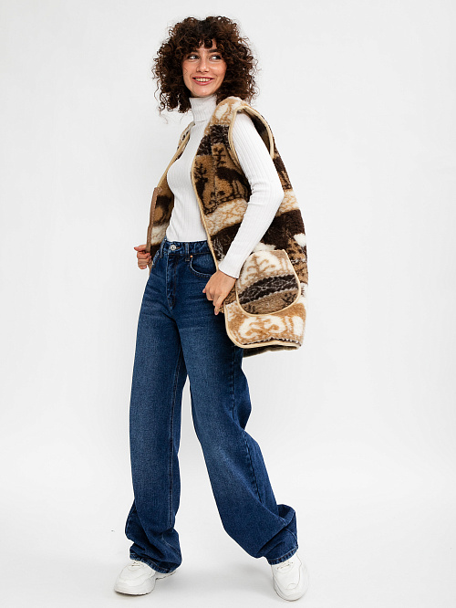 Жилет меховой из верблюжьей шерсти на молнии, рис.Олени 